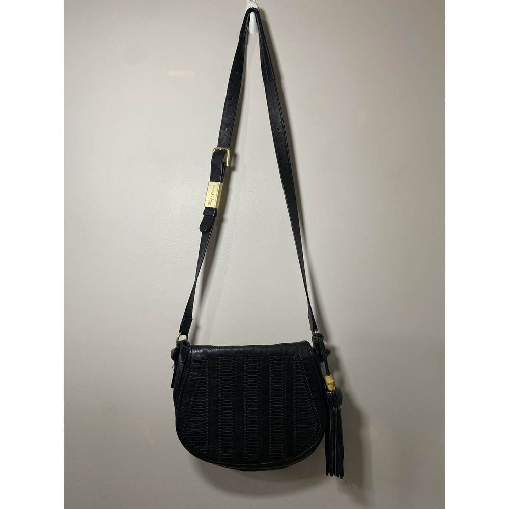 Foley + Corinna Charlotte Saddle Bag MEDIUM Pebbled Black Leather Woven Design‎